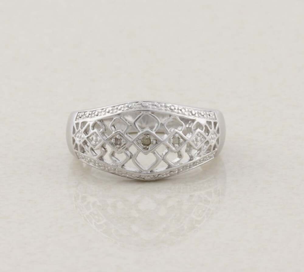 Sterling Silver Diamond Ring Filigree Design Size 7 1/4 Vintage Avon